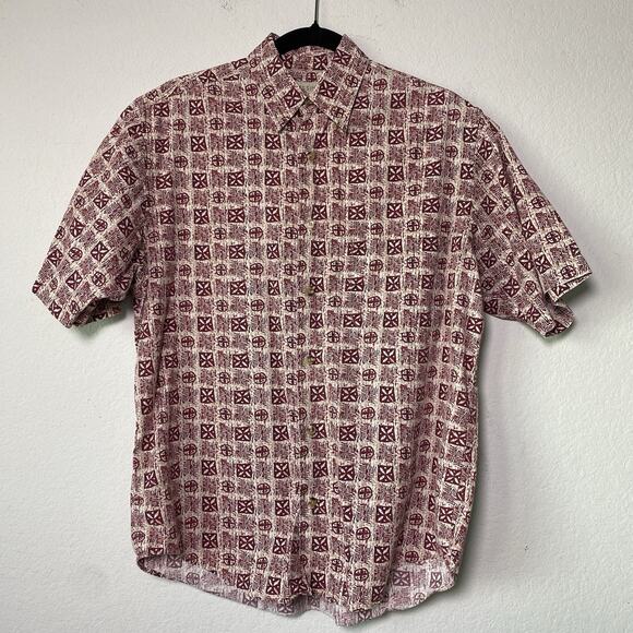 Crossings Red Geometric Short Sleeve‎ Button up Casual Med Travel Cruise Resort - Picture 1 of 7